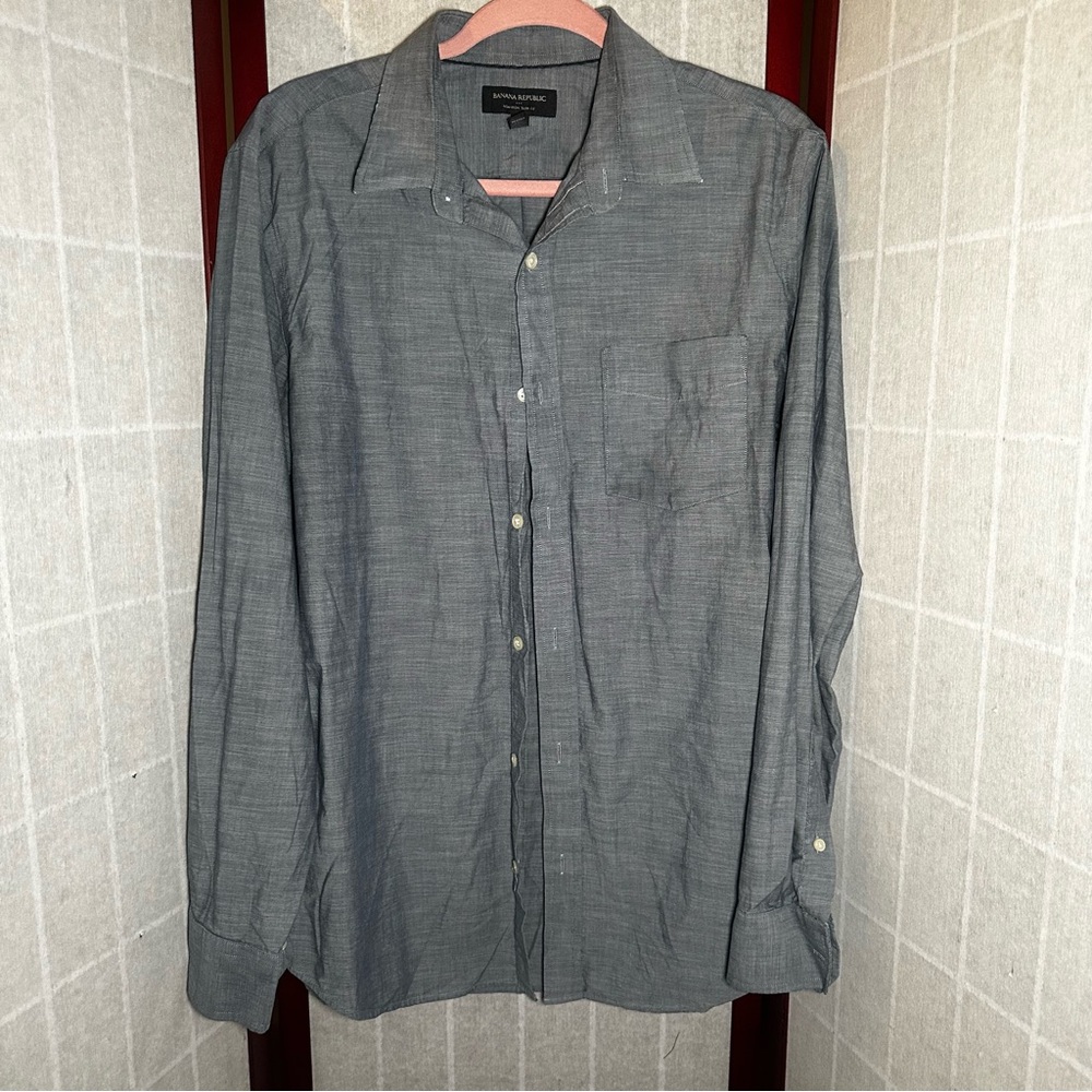 Banana Republic Grant Fit Long Sleeve Button Up Shirt Men's Large Black Gray